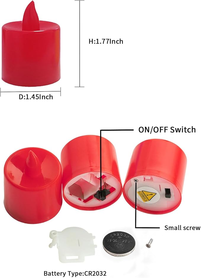 LANKER 24 Pack Flameless Led Tea Lights Candles, Flickering Red Battery Operated Electronic Fake Candles, Decorations for Wedding, Party, Christmas, Halloween (Red)