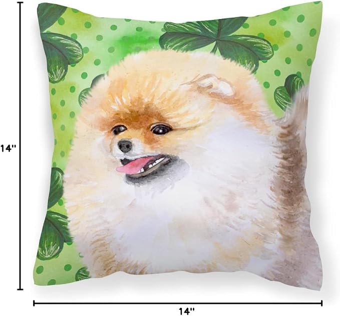 Caroline's Treasures BB9856PW1414 Pomeranian St Patrick's Fabric Decorative Pillow, Green Machine Washable, Indoor Outdoor Decorative Pillow for Couch, Bed or Patio, 14Hx14W