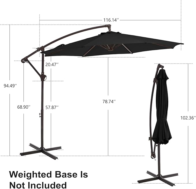 10FT Patio Umbrella, Outdoor Offset Cantilever Umbrella with Sturdy 8 Ribs, Easy Tilt Adjustment for Backyard Pool Garden,Black