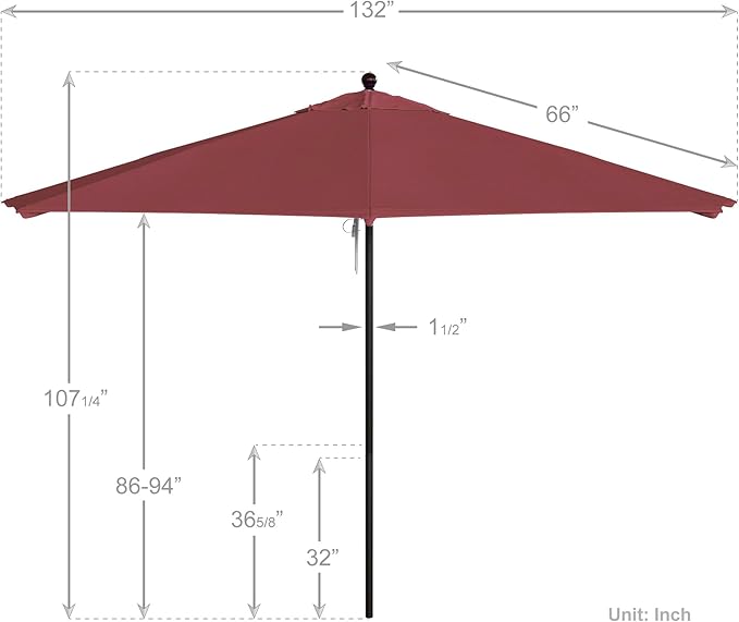 California Umbrella 11Ft Commercial Grade Sunbrella Fabric Market Umbrella, Pulley Lift, Aluminum/Fiberglass, 2mm pole wall, Bronze Frame, Hot Pink Fabric