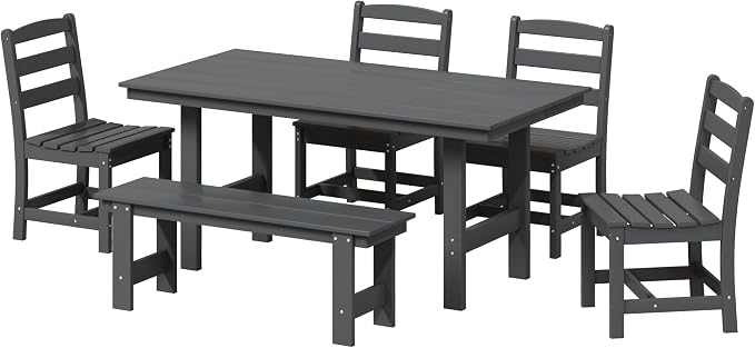 Costaelm Palms 6-Piece Outdoor HDPE Patio Dining Table Set with Bench, Gray