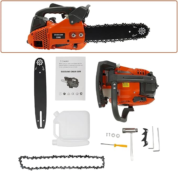 25.4CC Gas Chainsaw 12 Inch Gas Powered Chainsaw 2 Stroke Handheld Petrol Gasoline Chain Saw Cordless Wood Cutting Machine for Cutting Wood Outdoor Home Farm Use