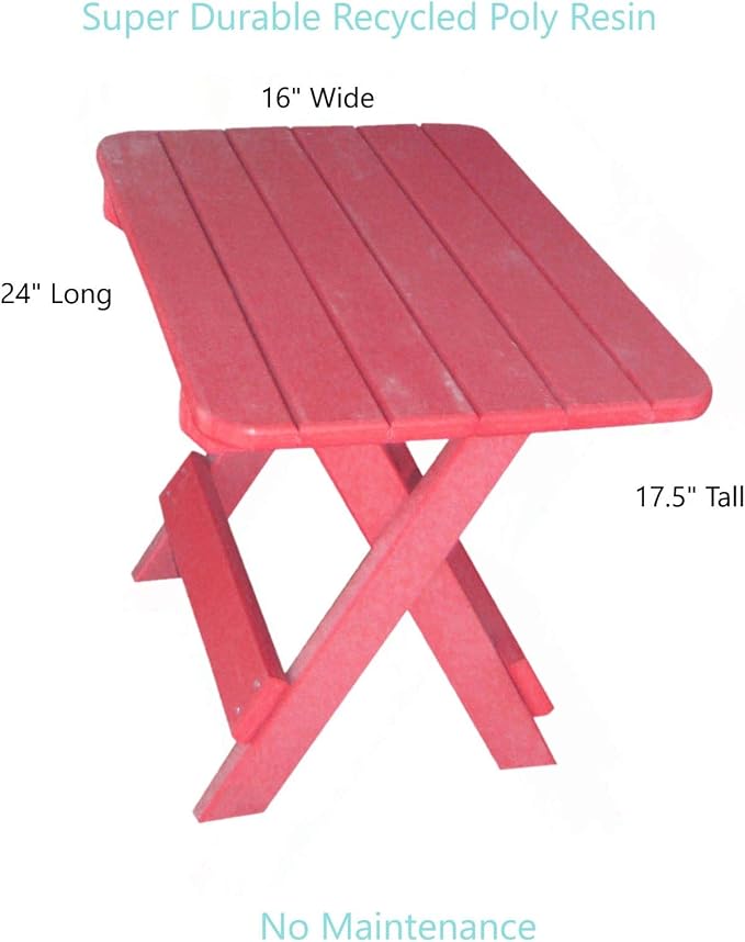 Phat Tommy Recycled Poly Resin Folding Side Table – Durable & Eco-Friendly. This Patio Furniture is Great for Your Adirondack Chair, Lawn, Garden, Swimming Pool, Deck. (Cranberry)