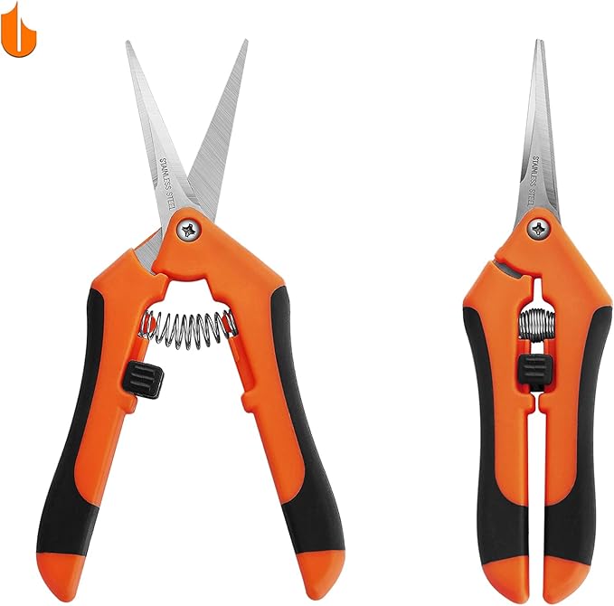 Urbanstrive Durable Gardening Scissors Gardening Hand Pruner Pruning Shear with Titanium Coated Curved Precision Blades, 1 Pack (Orange)