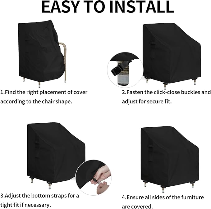 Easy-Going Waterproof Patio Chair Cover UV Resistant Outdoor Chair Cover Weatherproof Lawn Patio Furniture Cover with Tape Sealed Seam (2 Pack-29Wx30Dx36H inch, Black)