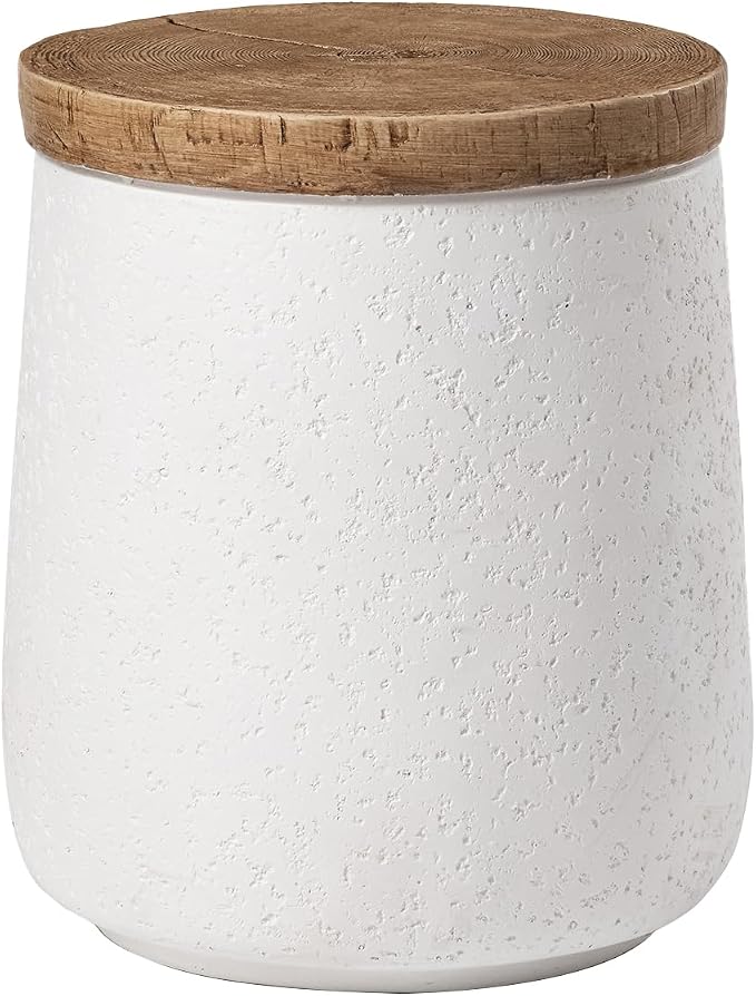 SUNBURY Outdoor Side Table, 13" W Concrete End Tables for Patio, Accent Side Table, Garden Stool Wooden-Look Top Lightweight for Livingroom Bedroom, Garden, Backyard, White