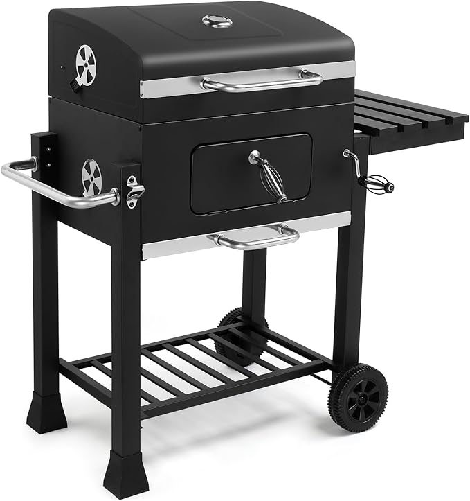 Outdoor BBQ Charcoal Grills,Heavy Duty Charcoal Grill,Metal Outdoor Barbecue Smoker,Portable Camping Barbecue Grills,with Foldable Side Tables,for Garden, Backyard, Patio, Picnics, Party (Black)
