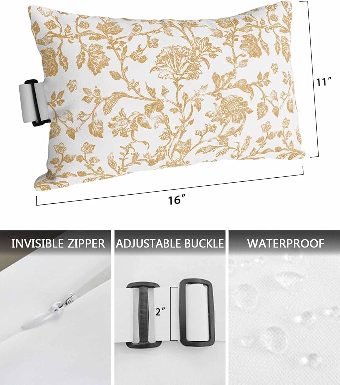 Pack of 4 Outdoor Lumbar Pillow Covers 11x16 Inch, Orange Flower Waterproof Throw Pillow Covers Set, Vintage Farmhouse Boho Leaf Spring Plant Indoor&Outdoor Cushion Cases for Patio Porch Beach