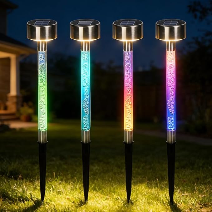 IP55solar Outdoor lamp, Suitable for use in Gardens, lawns, Balconies, Sidewalks, and as a Gift for Family Camping. (4 Pieces in Color)