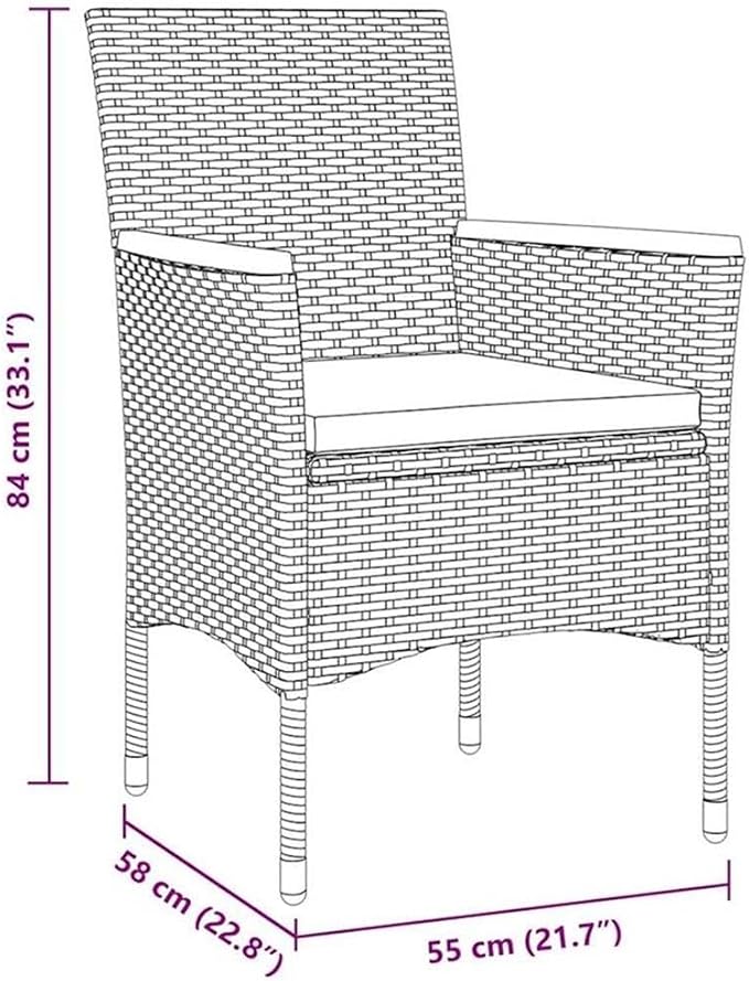 Afuera Living 5 Piece Poly Rattan Garden Dining Set, Gray UV-Resistant Rattan, Steel Frame, Tempered Glass Tabletop, Acacia Wood Armrests, Lightweight Outdoor Patio Furniture for Garden or Terrace