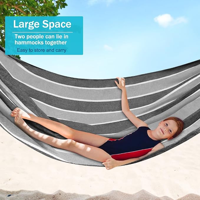 MOSFiATA Hammocks Portable Camping Hammock Upgraded 550lb Comfortable Fabric Hammock with Two Anti Roll Balance Beam and Sturdy Tree Straps for Camping, Patio, Backyard, Outdoor(Grey)