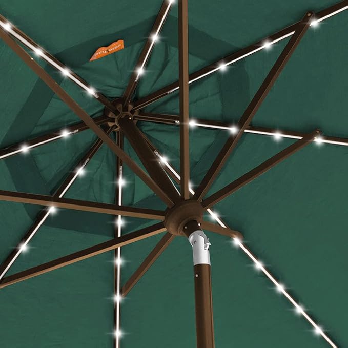 EliteShade USA 10-Year-Non-Fading 9ft 3-Tier Market Patio Umbrella, Commercial Table Umbrella with 80 Solar LED Lights, Crank Open, Windproof & UPF 50+ UV Protection for Garden, Deck, Pool, Backyard, Forest Green