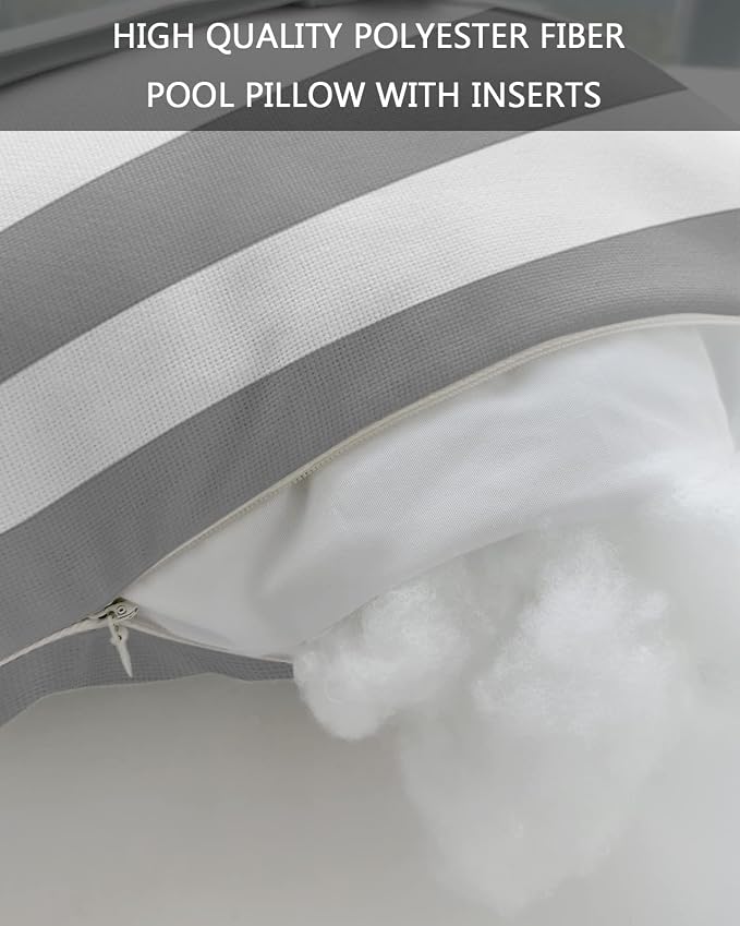 Outdoor Pillows Covers with Inserts Gray and White Stripe Waterproof Recliner Pillow with Adjustable Strap Throw Pillows for Patio Furniture Pool Lounge Chair, 11x16 inch, 1PCS