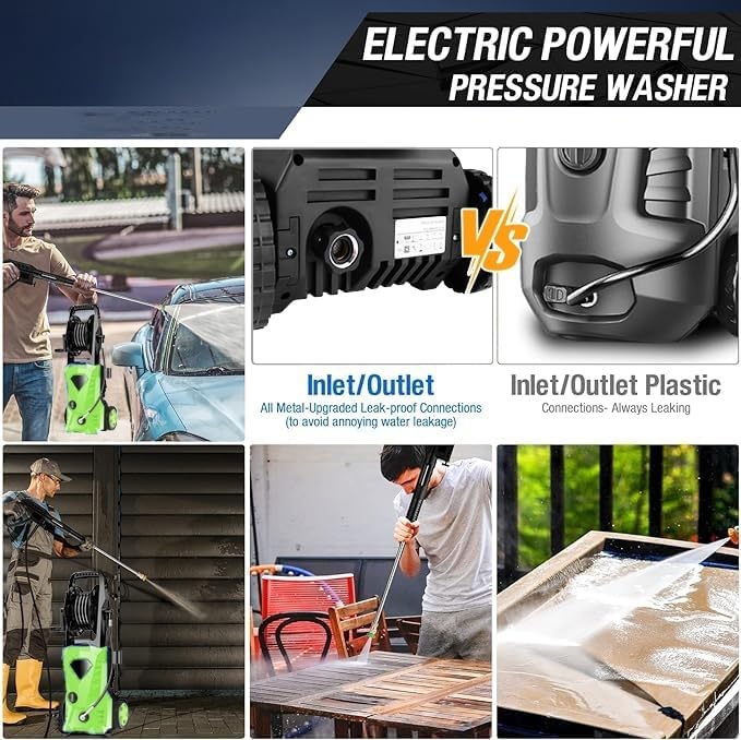 Electric Pressure Washer 5000 PSI Portable Power Washer with 33FT Pipe, 4 Nozzle Set for Home/Cars/Fences/Windows, Green