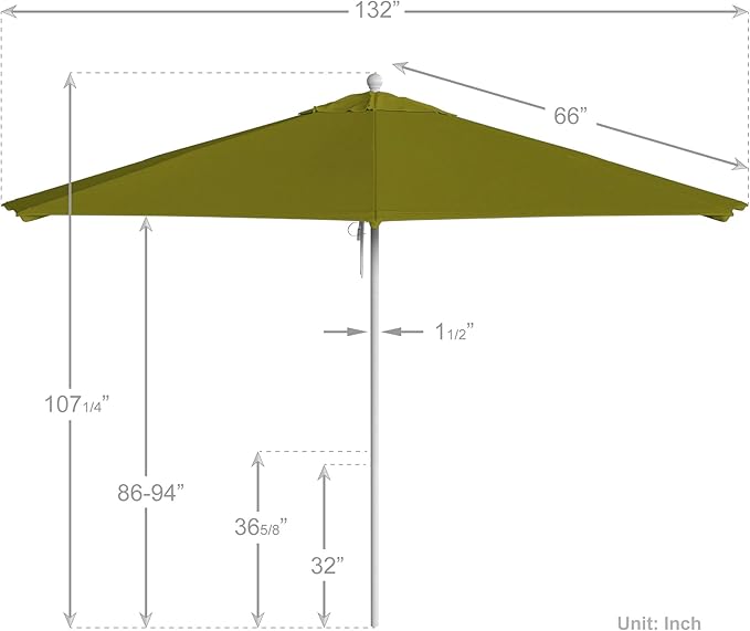 California Umbrella 11Ft Commercial Grade Market Umbrella, Pulley Lift, Aluminum/Fiberglass, 2mm pole wall, White Frame, Solution Dyed Kiwi Fabric