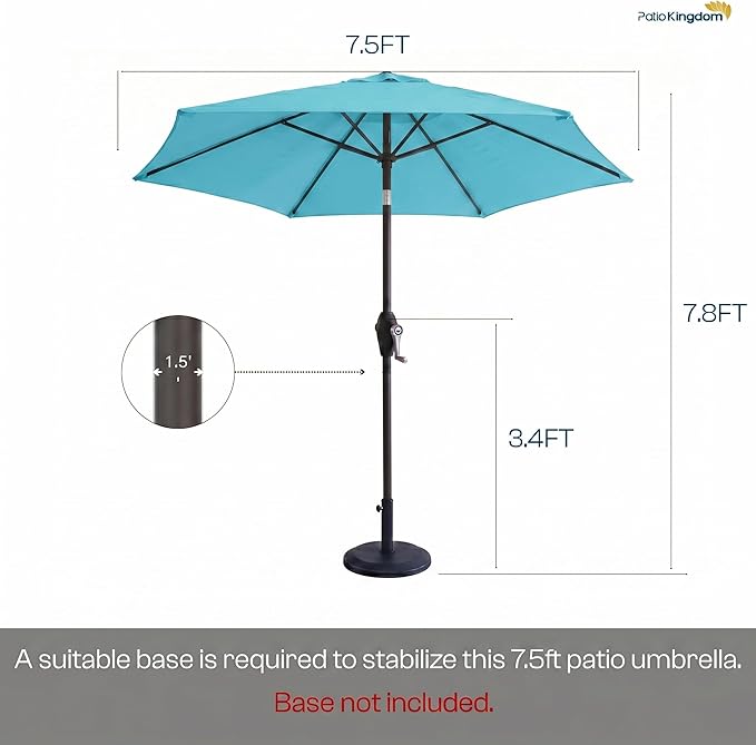 7.5ft Patio Umbrella, Outdoor Table Market Umbrella with Smooth Crank Lift, 6 Windproof Fiberglass Ribs, UPF50+ UV Protection for Deck, Pool, Garden and Backyard