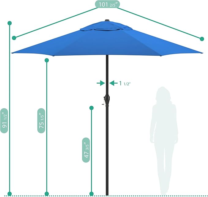 Sunline 9 ft Patio Umbrella with Crank & Push Button Tilt, Outdoor Market Umbrella with UV Protection & Wind Vent, Metal Frame for Deck, Pool & Table, Pacific Blue