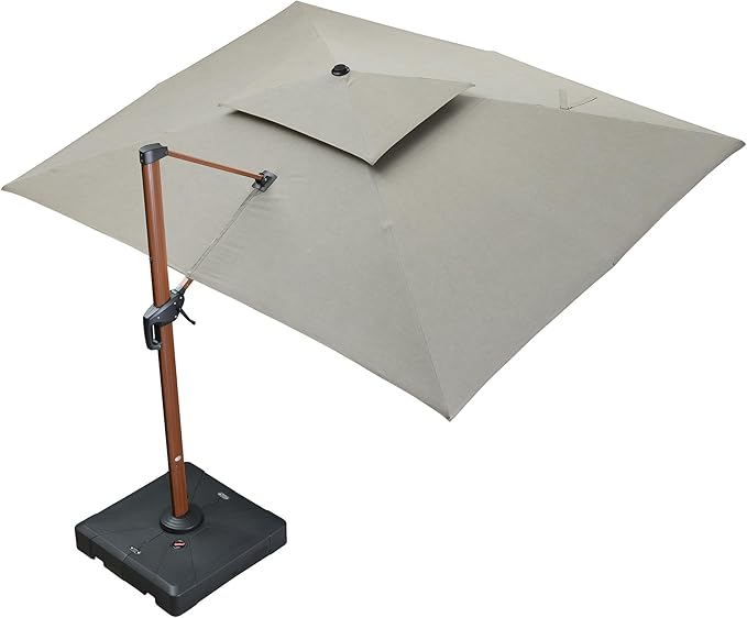 PURPLE LEAF 10' X 13' Patio Large Cantilever Umbrella Outdoor Rectangle Wood Umbrellas Offset Umbrella Heavy Duty Sun Umbrellas for Garden Deck Pool, Heather Taupe