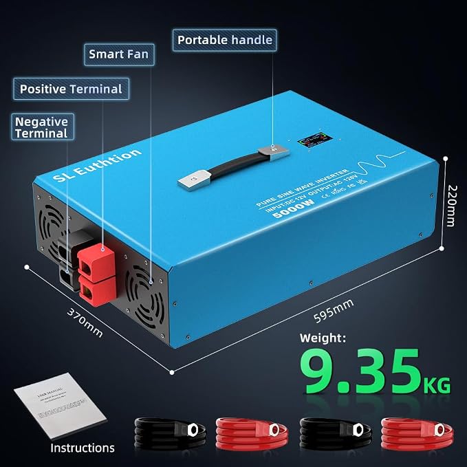 5000W Pure Sine Wave Power Inverter Voice Control AI Voice Assistant Support English 12V to 120V 60HZ with LCD Display, USB Port, for Car Home Laptop Truck