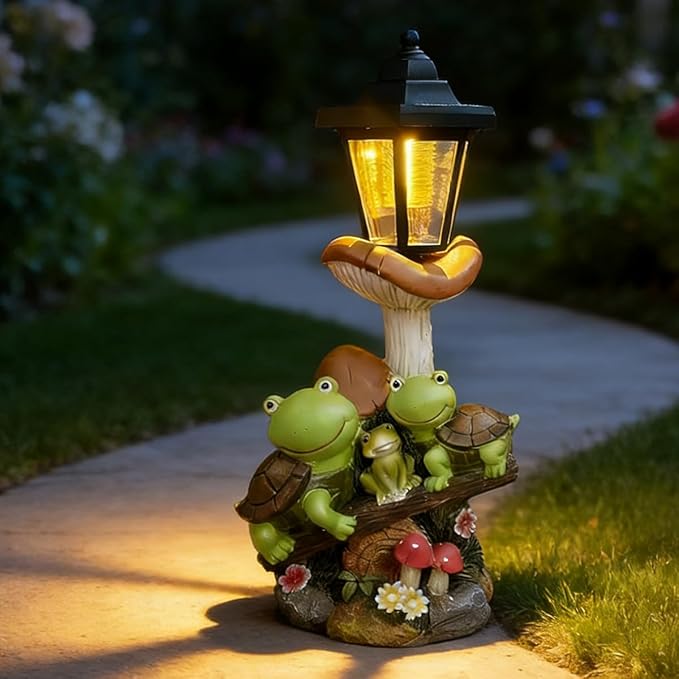 Outdoor Solar Powered Turtle Statue, Turtle and Mushroom-Shaped Sculpture with LED Light, Suitable for Decor Courtyard,Backyard, and Lawn, Unique Birthday and House Warming Gifts
