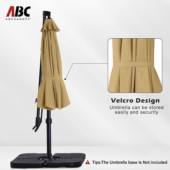 ABCCANOPY 10FT Cantilever Patio Umbrella with Base Stand, UV Protection Offset Hanging Outdoor Umbrella, 360° Rotation & Tilt Adjustment,Suitable for Pool, Deck, Garden, Backyard(Khaki)