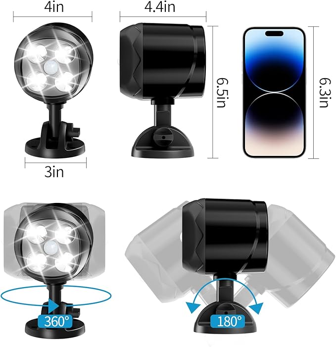 Battery Operated Motion Outdoor Waterproof Lights, 800 Lumen Ultra Bright Battery Powered Night Activation Security Spotlight for Porch, Trash Can, Stairs, Garage (1 Pack)
