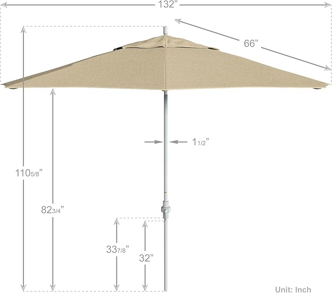 California Umbrella 11Ft Premium Sunbrella Patio Umbrella, Hand-Crank, Tilt-Collar, White Frame, Canvas Fabric