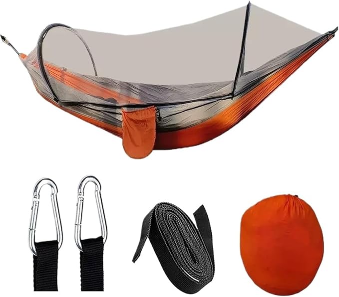 2-in-1 Camping Hammock with Mosquito Net 1.6lbs Ultralight Parachute Nylon Hanging Bed for Outdoor Survival Travel Backyard