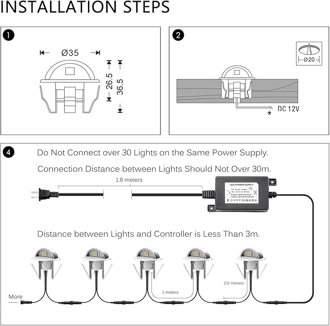 LED Stair Light Low Voltage Waterproof IP65 Outdoor 1-2/5" Recessed Wood LED Deck Lighting Yard Garden Patio Step Landscape Pathway Decor Lamp(1pcs,Blue)