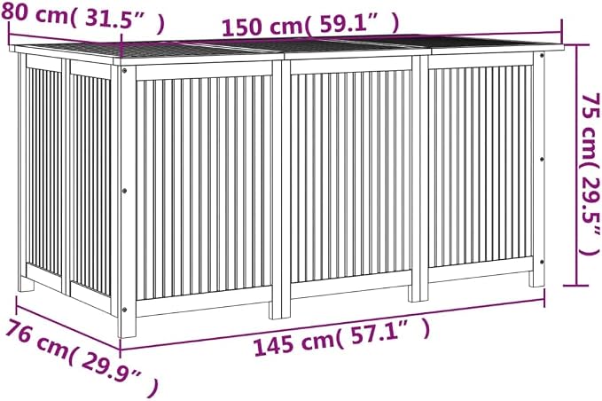 Solid Acacia Wood Outdoor Garden Storage Box 150x80x75cm Large Deck Box with PE Inner Bag for Patio Furniture Pool Toys Cushions