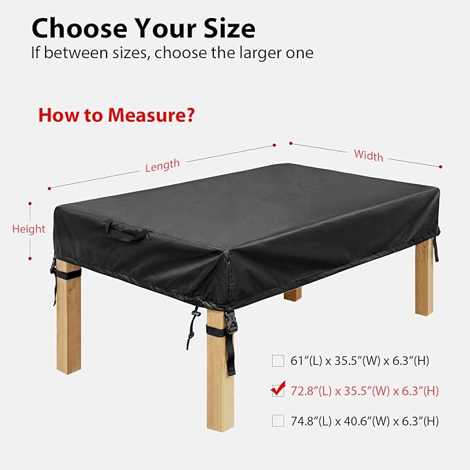 WOMACO Patio Rectangle Table Covers, Waterproof Patio Furniture Covers, UV Resistant Outdoor Cover for Rectangular Table, Black - 72.8" x 35.5"