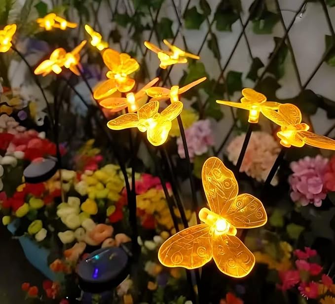 Solar Garden Lights Outdoor Waterproof,2 Pack of 16 LEDs Solar Butterfly Lamp for Courtyard, Garden, Balcony, Terrace, Lawn.