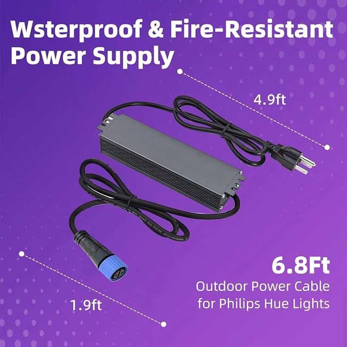 Waterproof Power Supply for Philips Hue Outdoor Lighting, 24V 60W Power Adapter, Compatible with Lily Spot, Lily XL, Calla Pathway, Impress Lights