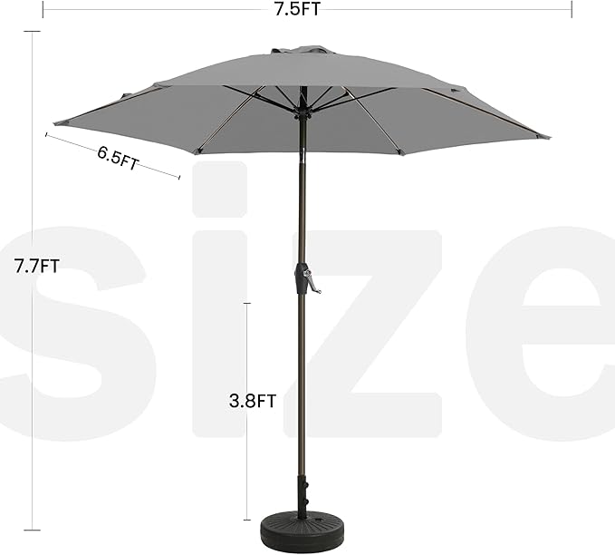 7.5FT Large Outdoor Patio Umbrella with Crank & Tilt - Durable Market Umbrella for Outdoor Patio with 6 Fiberglass Ribs for Poolside,Deck,Yard,Garden