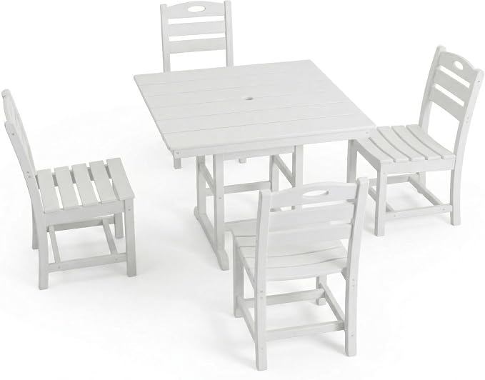 5-Pcs Outdoor Patio Dining Table Set of 5, Outdoor Patio Square 37.8'' Dining Table Set for Lawn Garden Backyard, HDPE Material & 1.7'' Umbrella Hole (Armless Chair, White)