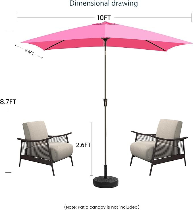 6.5x10FT Rectangular Patio Umbrella with Push Button Tilt & Crank Lift for Garden,UV Protection Outdoor Umbrella for Deck,Pool and Yard,Pink