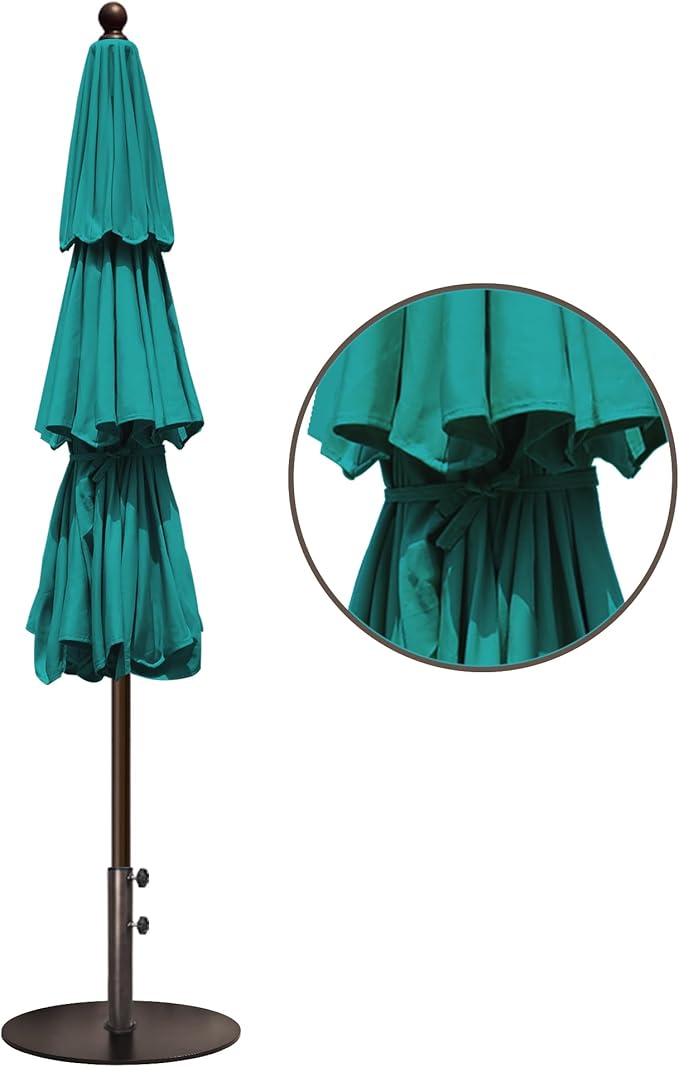 EliteShade USA 10-Year-Non-Fading 11ft 3-Tier Market Patio Umbrella, Commercial Grade Outdoor Table Umbrella with Crank Open, Windproof & UPF 50+ UV Protection, Heavy Duty Ventilation for Garden, Deck, Pool, Backyard, Beach & Bistro, No Tilt, Teal