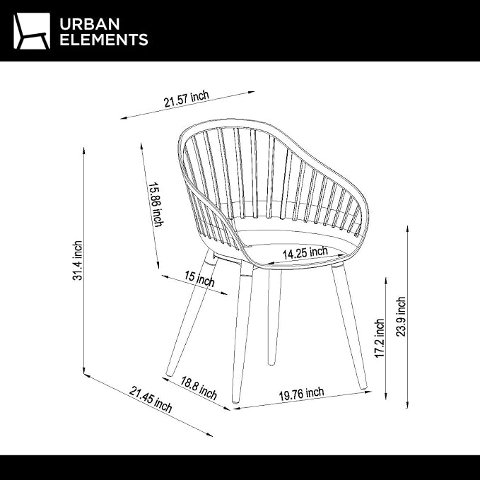 Urban Elements Nature 5-Piece Wood Patio Furniture Set | Teak Finish 100% FSC Eucalyptus | Backyard, Outside Table and Chairs, Round Outdoor Dining Set for 4, Patio Dining Set for 4 (White)