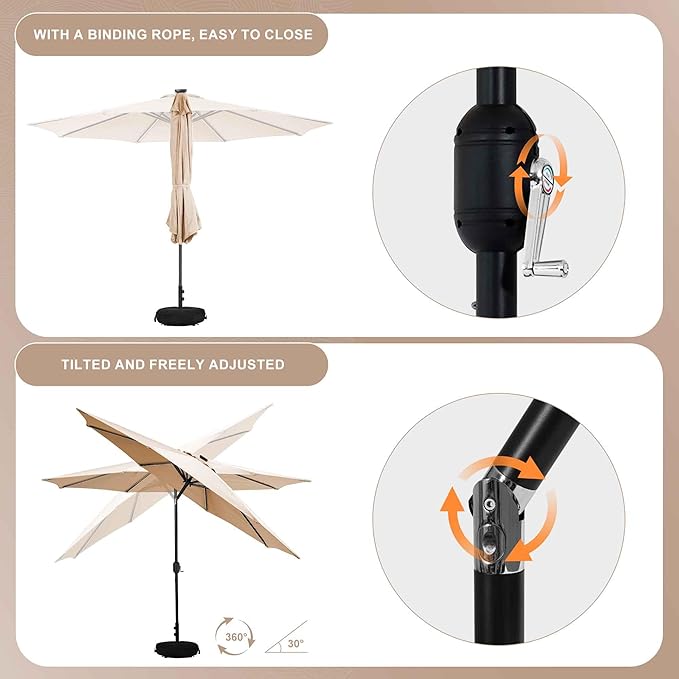 Sundale Outdoor 9FT Patio Umbrella with Sand Bag Umbrella Base, Outdoor Umbrella with Tilt and Crank, Tan