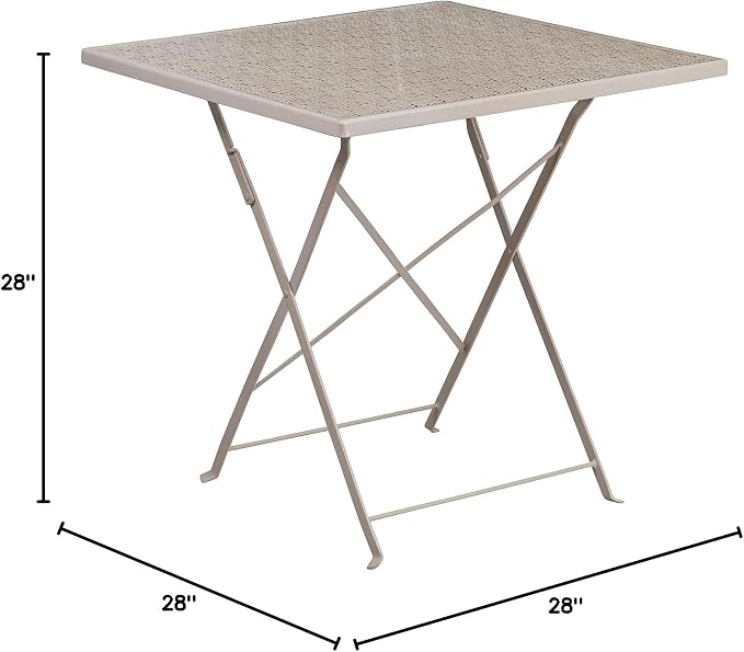Flash Furniture Oia Commercial Grade 28" Square Light Gray Indoor-Outdoor Steel Folding Patio Table