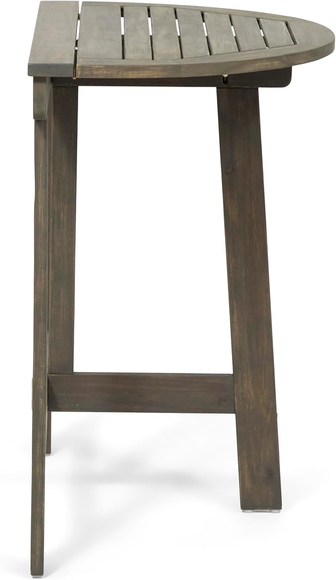 roomfitters Outdoor Half-Round Folding Acacia Wood Bistro Table, Small Space Patio Dining Accent Table, Grey Finish