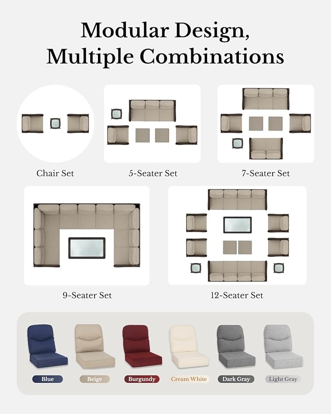 HILLGA Luxury Patio Furniture Set with 6-Inch Thick Cushions, High Back Outdoor Swivel Rocker Chairs Patio Loveseat and Couch, 6-Piece All Weather Conversation Set for Porch Deck Pool Yard, Blue (V3)