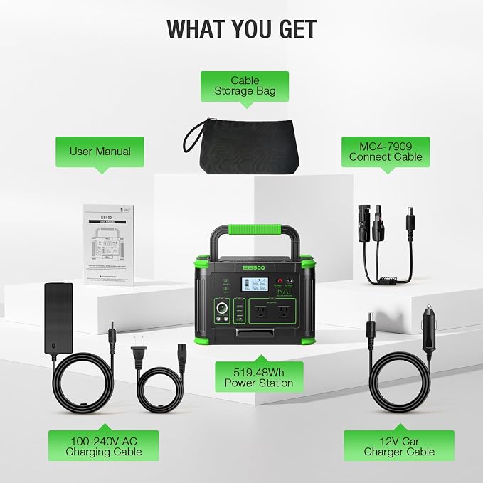 500W Portable Power Station (1000W Peak), 2x 120V AC Outlets & 60W USB-C PD, 10-Output Portable Power Bank with Wireless Charger for Camping, RV Travel, and Home Emergency Power Backup Off-Grid Living