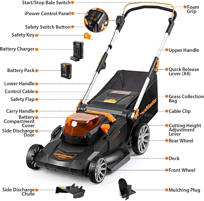 Cordless 21-Inch Brushless Push Lawn Mower 60V Max with Battery & Fast Charger