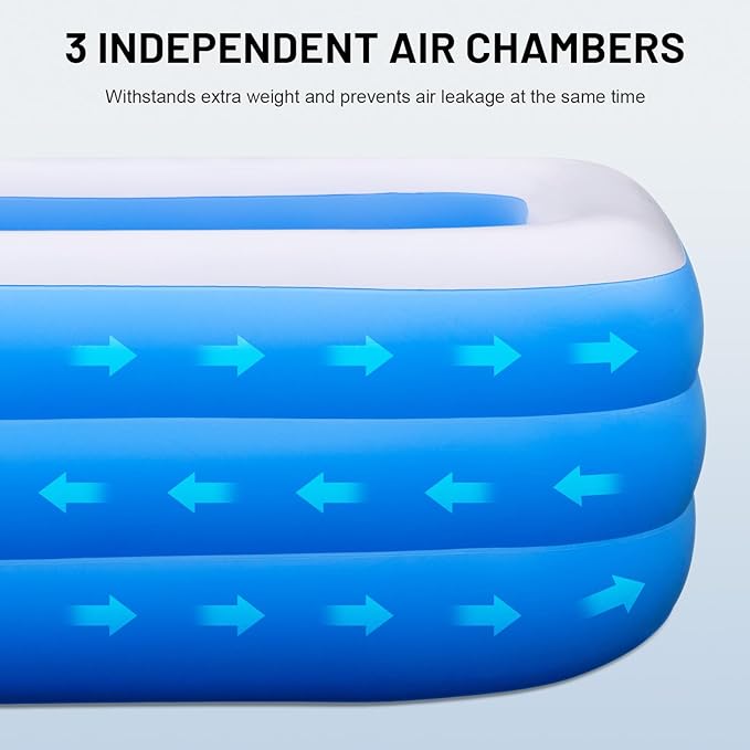 Large Inflatable Pool for Adults, 120"x70"x22" Oversized Thickened Blow Up Pool for Family, Full-Sized Swimming Pool for Backyard, Garden and Outdoor Fun