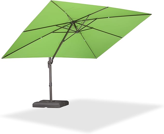 PURPLE LEAF 9' X 11.5' Rectangle Cantilever Umbrella Patio Umbrella Antique Bronze Outdoor Aluminum Offset Hanging Umbrella with 360-degree Rotation for Pool Garden Backyard Deck, Green