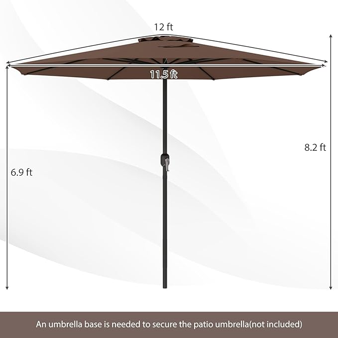 HAPPYGRILL 12 FT Patio Umbrella with Crank Handle, Outdoor Market Umbrella with 8 Sturdy Ribs, Vented Large Table Umbrella, Sun-Protective Canopy for Garden Backyard Deck Pool