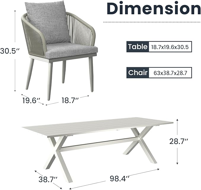 9-Piece Patio Dining Table Sets, Woven Wicker Dining Set with Rectangular Aluminum Table and Dining Chairs Modern Outdoor Dining Furniture Set for Outdoors and Indoors