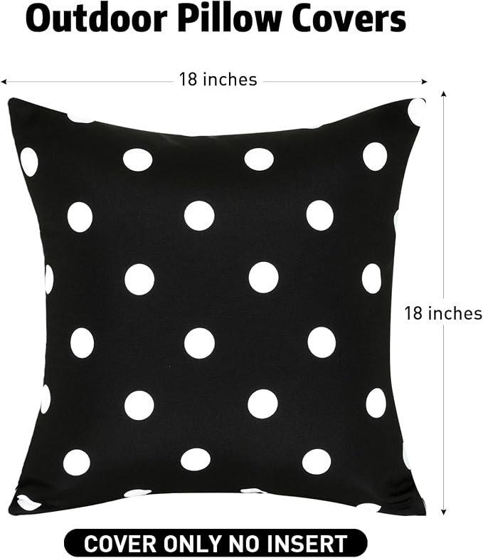 SquarePie Pack of 2 Outdoor Pillow Covers, Waterproof Decorative Throw Pillowcase Shell, Garden Cushion Shams Cases for Spring Patio Couch Balcony Bench,18x18 inch Black Polka Dot
