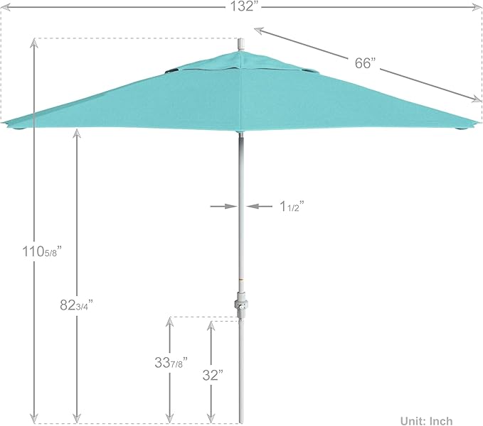 California Umbrella 11Ft Premium Sunbrella Patio Umbrella, Hand-Crank, Tilt-Collar, White Frame, Aruba Fabric